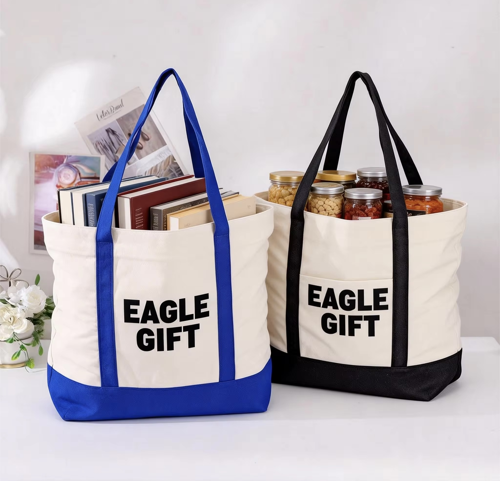 Wholesale Eco Recycled Customized Logo Cotton Canvas Tote Bags Grocery Tote Shopping bag