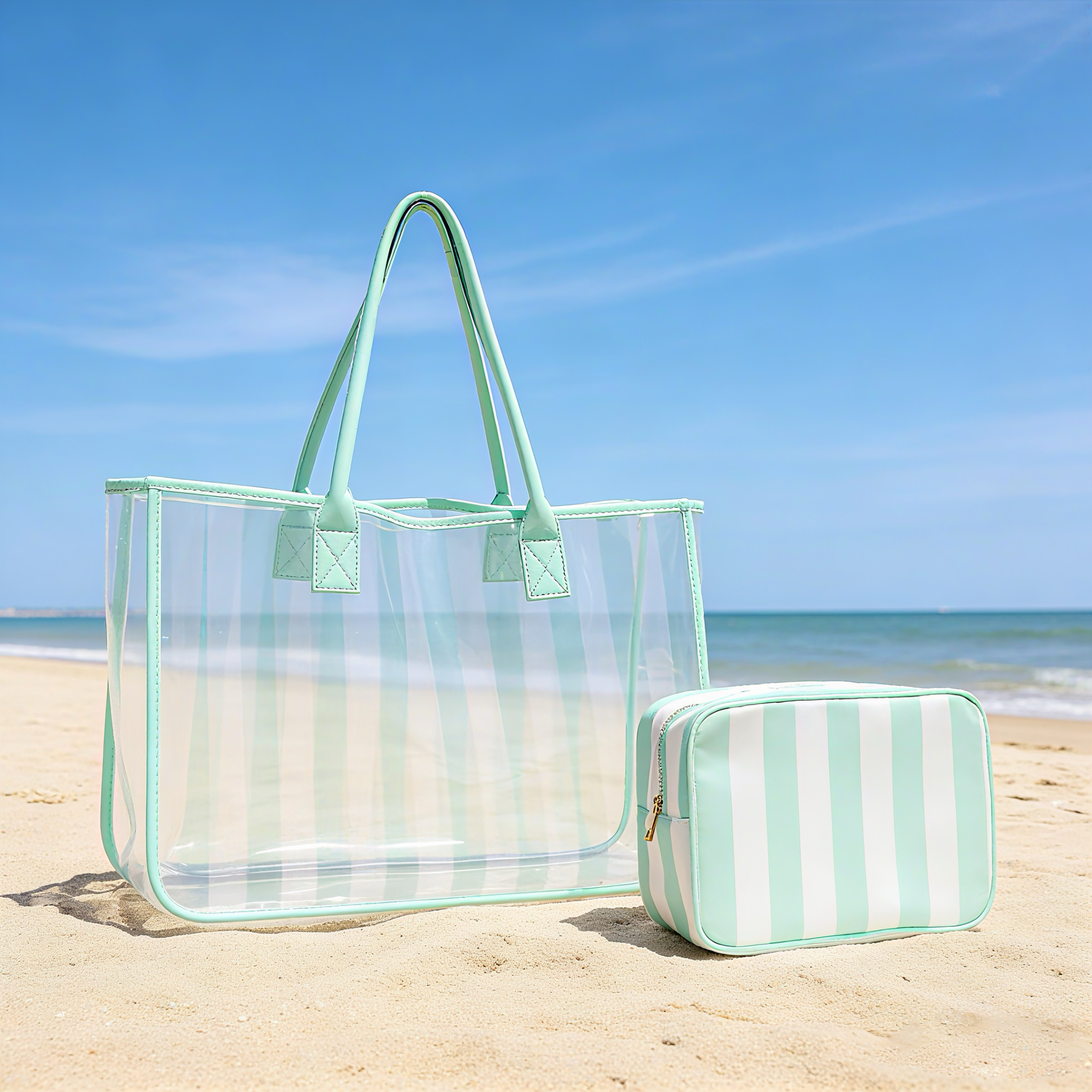 Fashionable Portable Visible Transparent Printed Handbag PVC Shoulder Bag Beach Bag Women’s Tote Bag