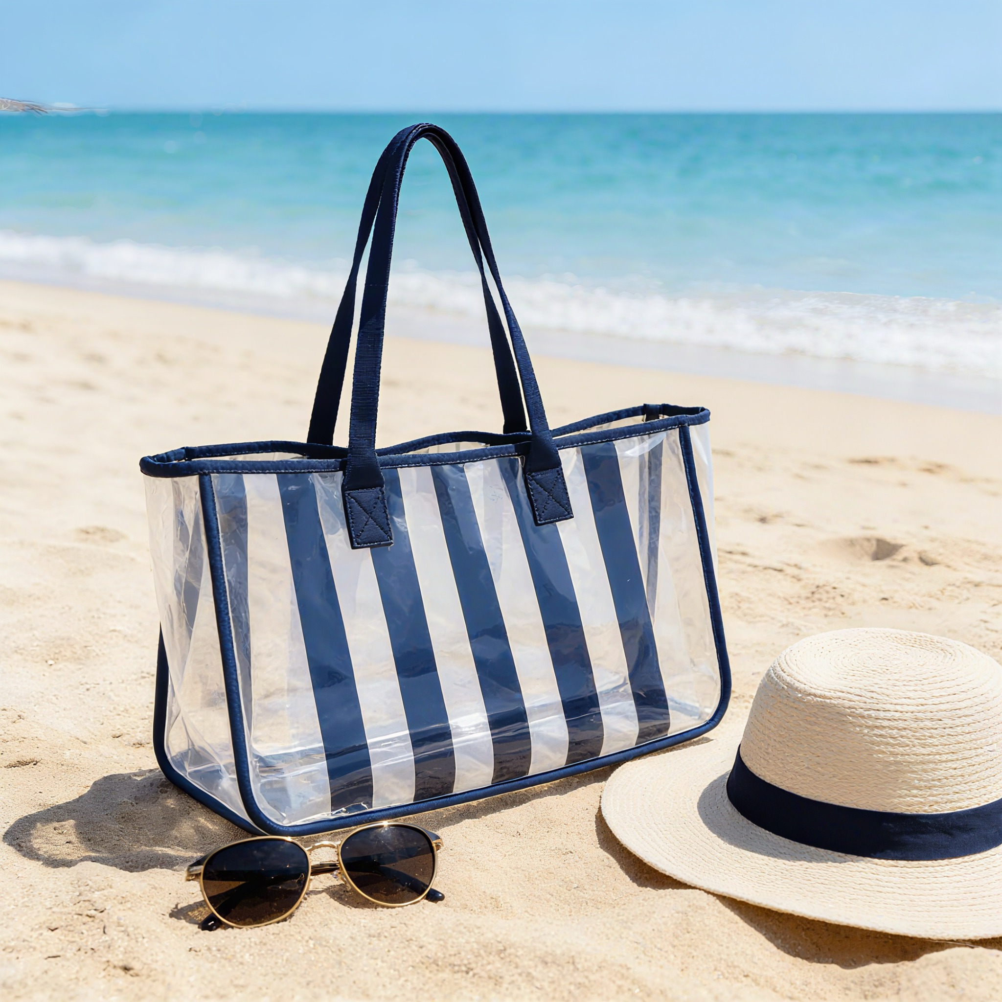 Fashionable Portable Visible Transparent Printed Handbag PVC Shoulder Bag Beach Bag Women’s Tote Bag
