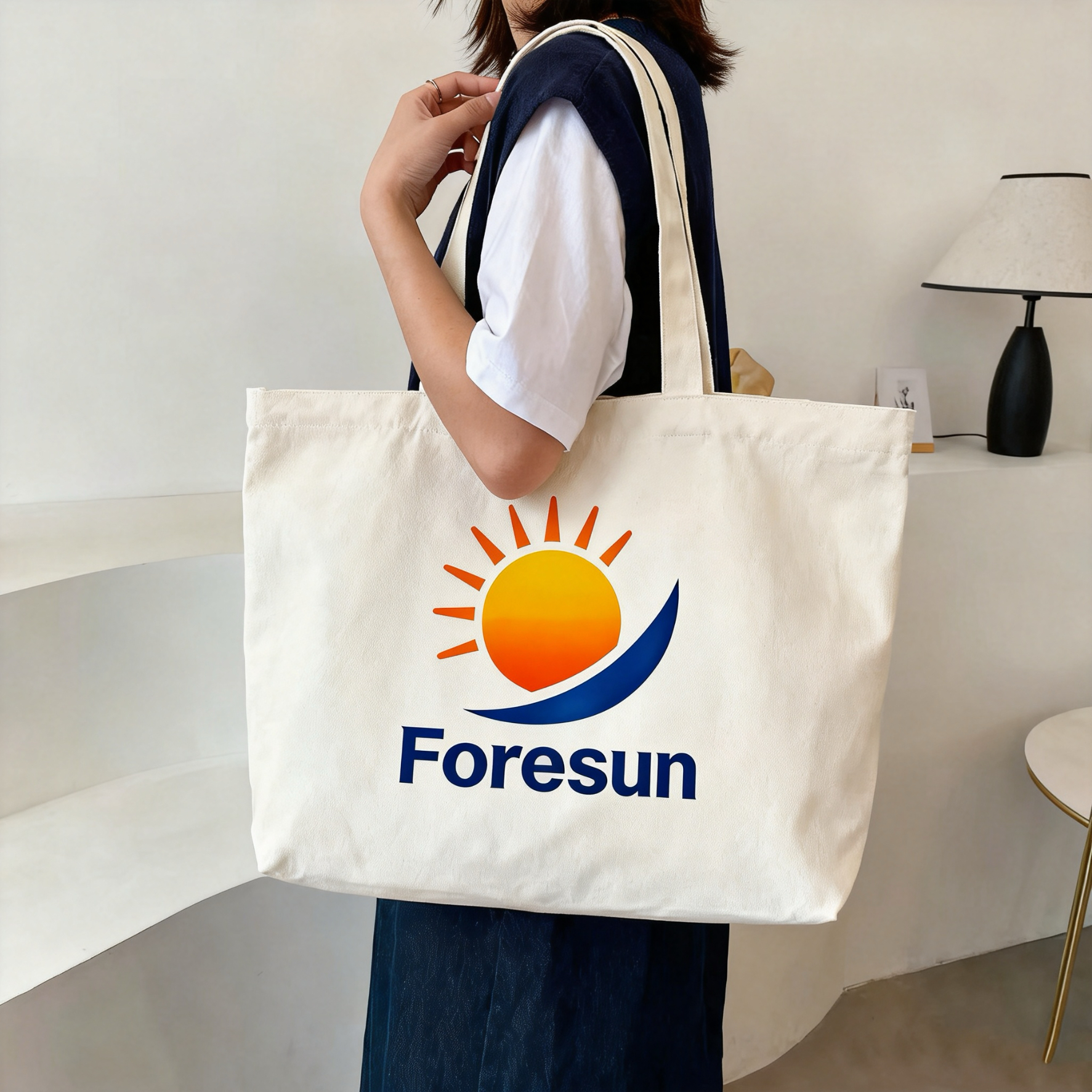 Wholesale Eco Recycled Customized Logo Cotton Canvas Tote Bags Grocery Tote Shopping bag