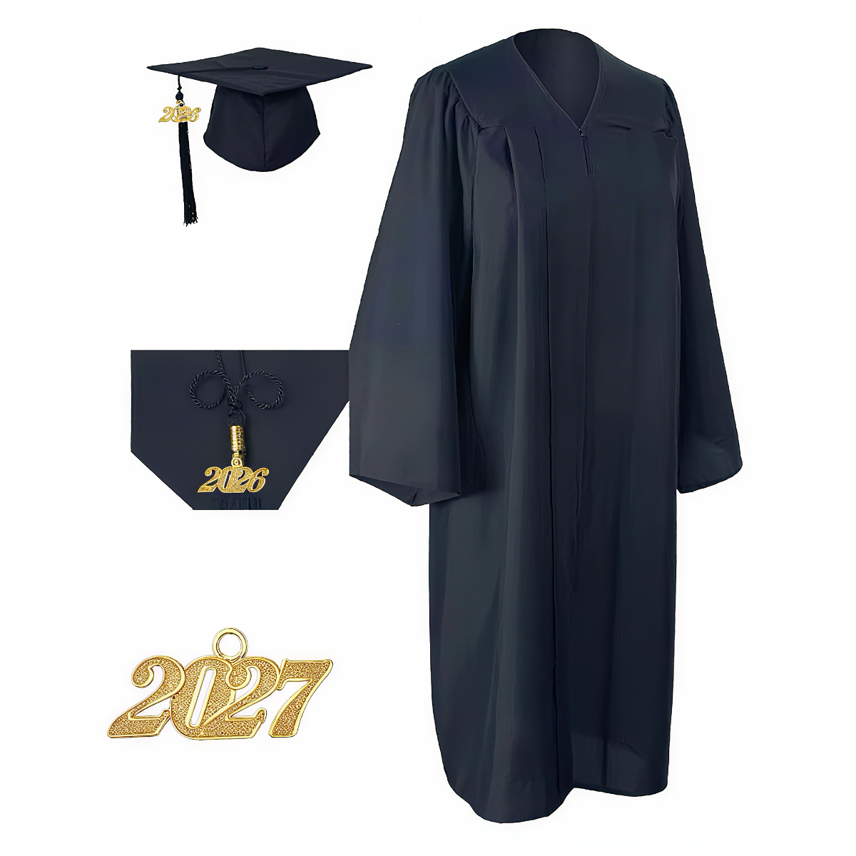 2027 Year Unisex Matte Polyester Graduation Gown Cap And Tassel Set Shawl Academic Dress For University Graduation Ceremony