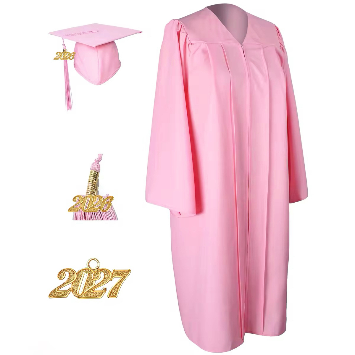 2027 Year Unisex Matte Polyester Graduation Gown Cap And Tassel Set Shawl Academic Dress For University Graduation Ceremony