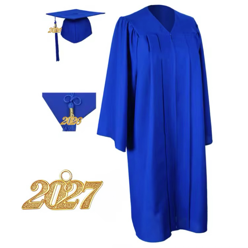 2027 Year Unisex Matte Polyester Graduation Gown Cap And Tassel Set Shawl Academic Dress For University Graduation Ceremony