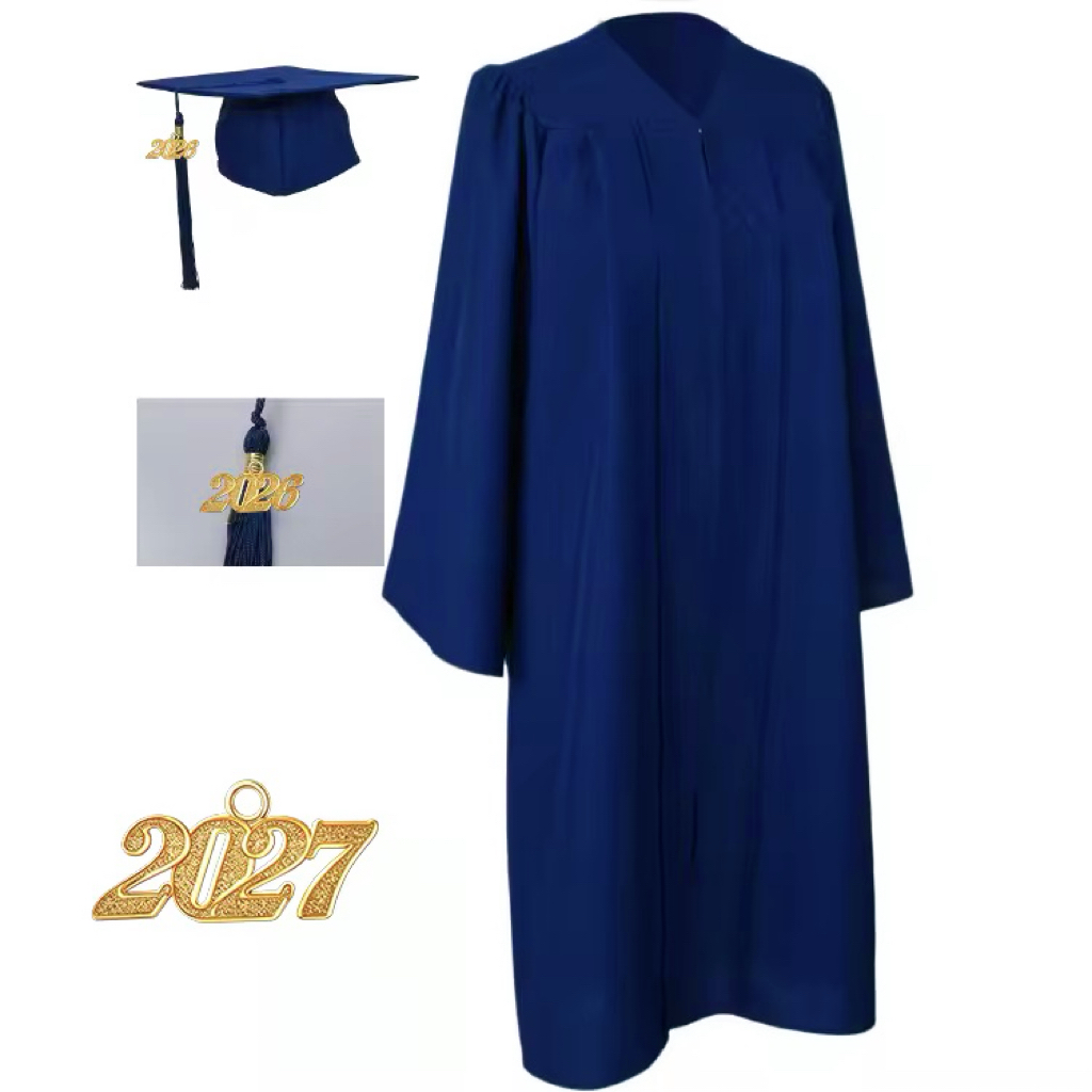 2027 Year Unisex Matte Polyester Graduation Gown Cap And Tassel Set Shawl Academic Dress For University Graduation Ceremony