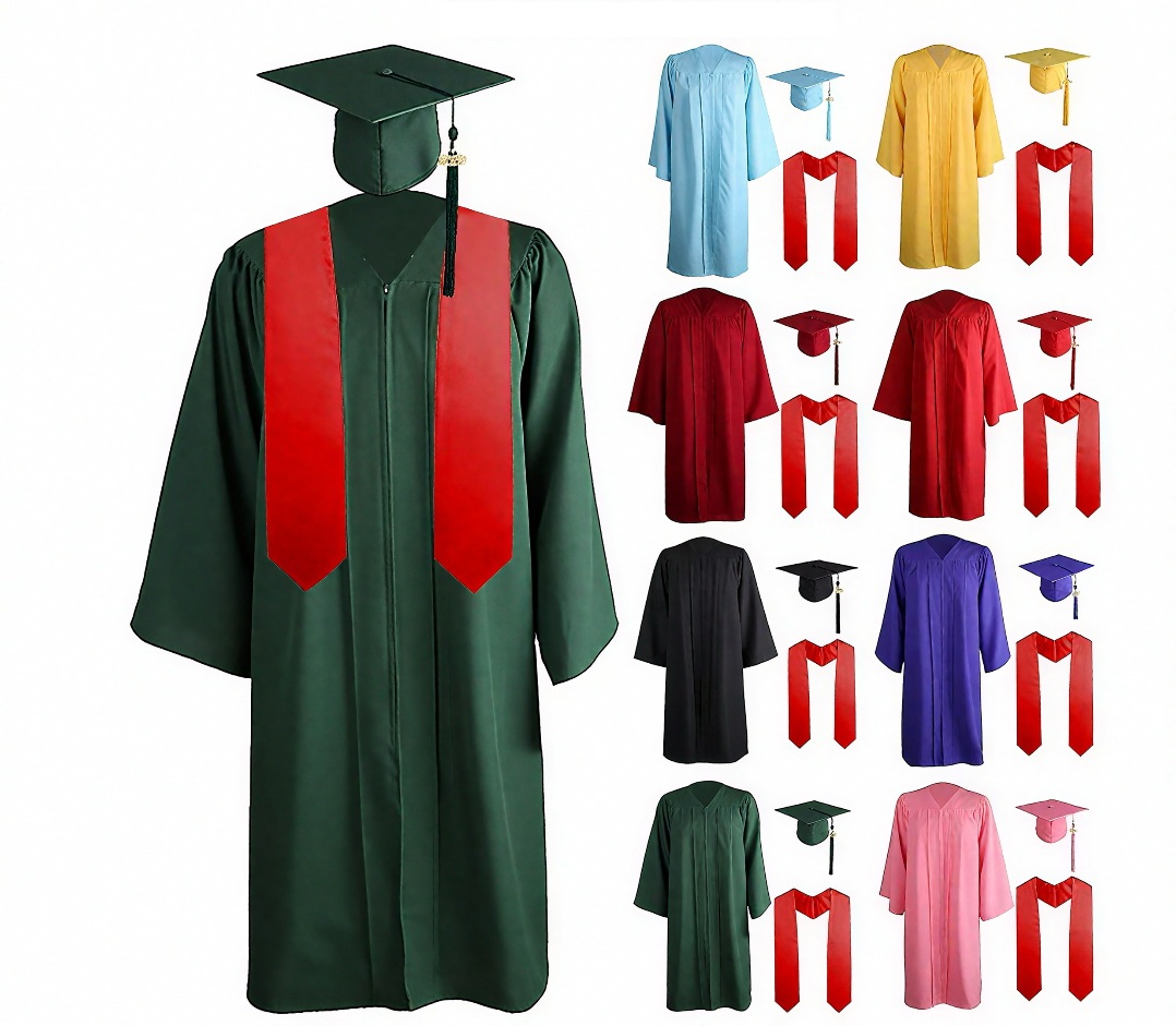 2026 Year Unisex Matte Polyester Graduation Gown Cap And Tassel Set Shawl Academic Dress For University Graduation Ceremony