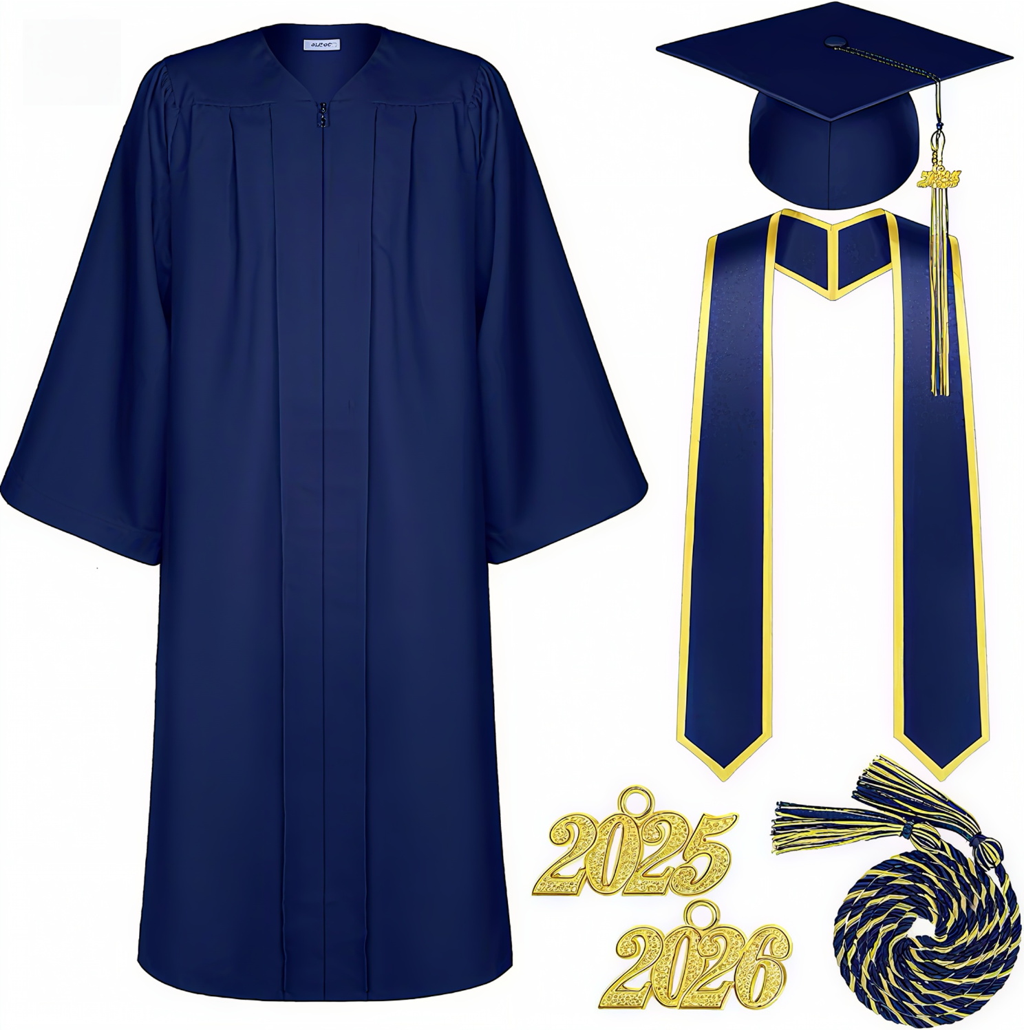 Unisex Matte Polyester Graduation Gown Cap Sash Stole And Honor Tassel Set Shawl Academic Dress School Uniform For University Graduation Ceremony