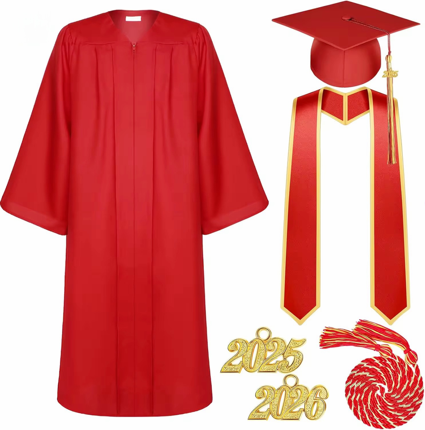 Unisex Matte Polyester Graduation Gown Cap Sash Stole And Honor Tassel Set Shawl Academic Dress School Uniform For University Graduation Ceremony