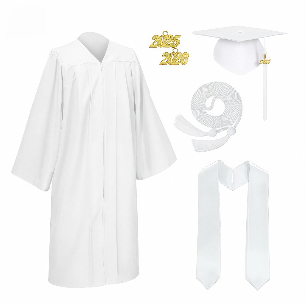 Unisex Matte Polyester Graduation Gown Cap Sash Stole And Honor Tassel Set Shawl Academic Dress School Uniform For University Graduation Ceremony