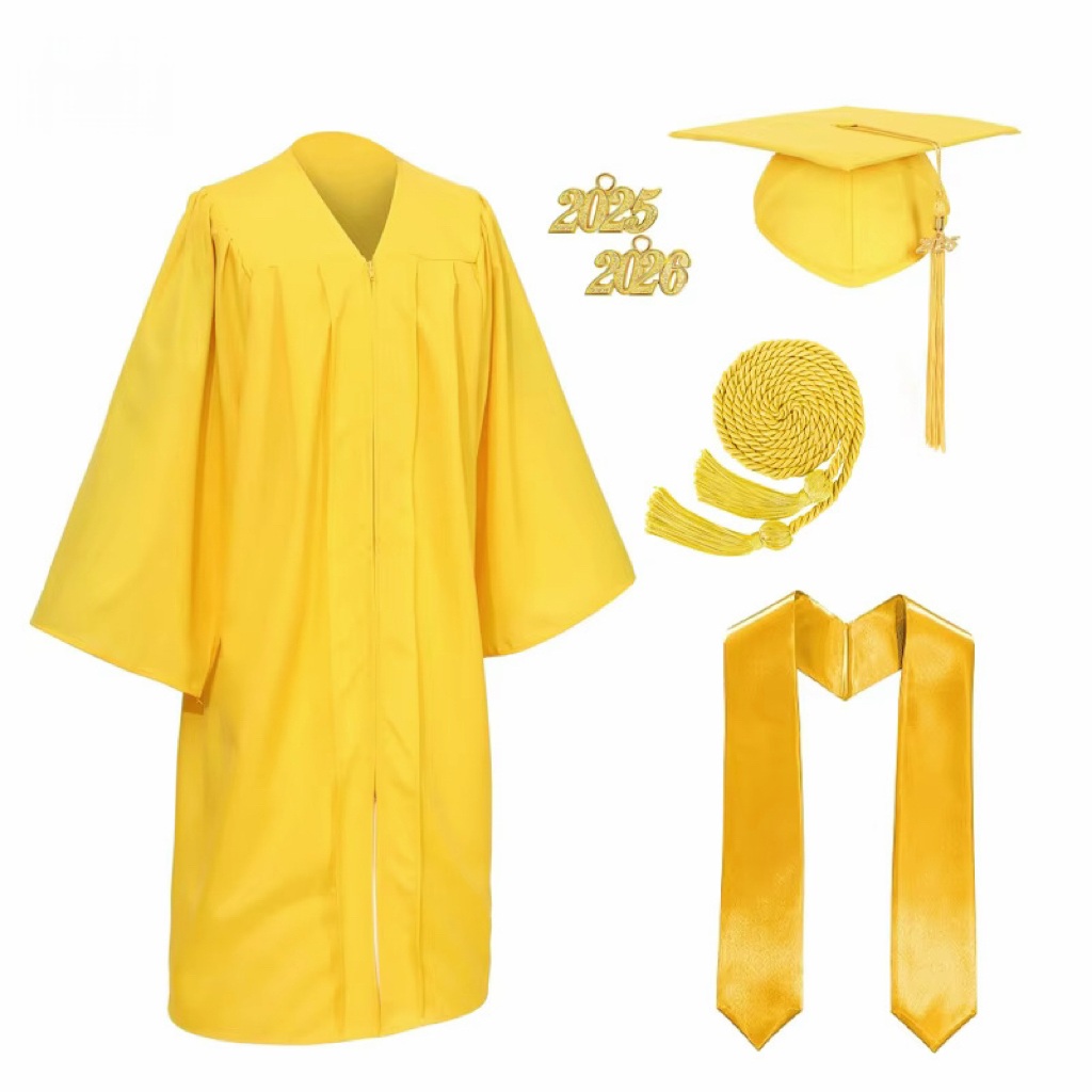 Unisex Matte Polyester Graduation Gown Cap Sash Stole And Honor Tassel Set Shawl Academic Dress School Uniform For University Graduation Ceremony