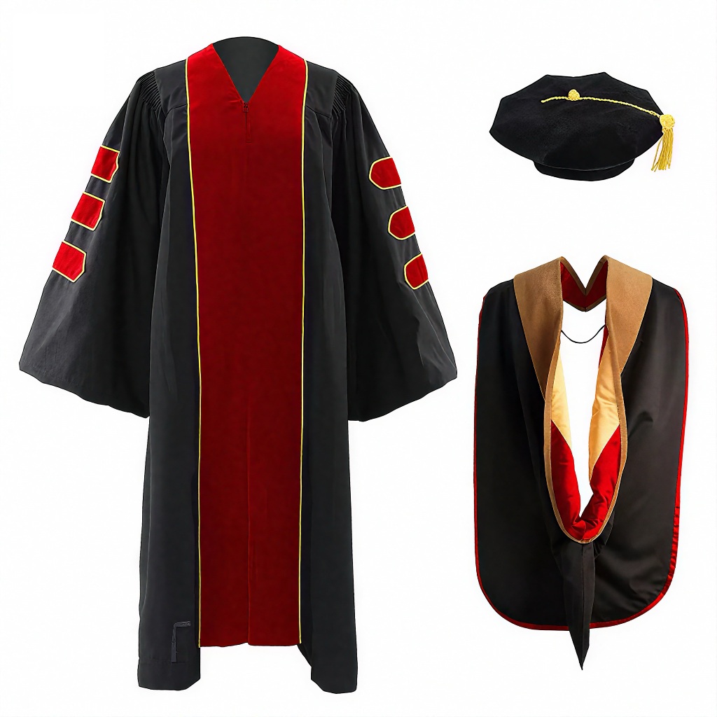 Deluxe Velvet US Doctoral Graduation Gown And Hood Phd Shawl Academic Dress School Uniform For University Graduation Ceremony