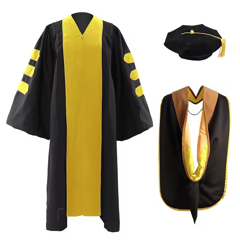 Deluxe Velvet US Doctoral Graduation Gown And Hood Phd Shawl Academic Dress School Uniform For University Graduation Ceremony