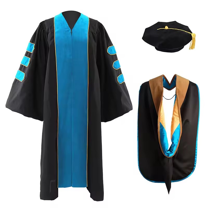 Deluxe Velvet US Doctoral Graduation Gown Tam And Hood Phd Shawl Academic Dress School Uniform For University Graduation Ceremony