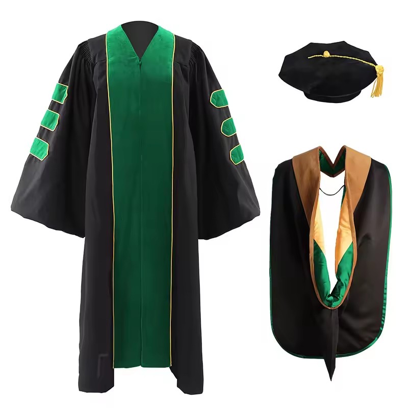 Deluxe Velvet US Doctoral Graduation Gown And Hood Phd Shawl Academic Dress School Uniform For University Graduation Ceremony