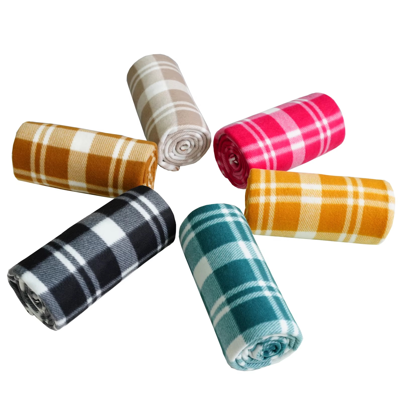 Customized Luxury Polyester Portable Green Checkered Plaid Double Sided Polar Fleece Blanket Lightweight Comfortable Throw Blanket