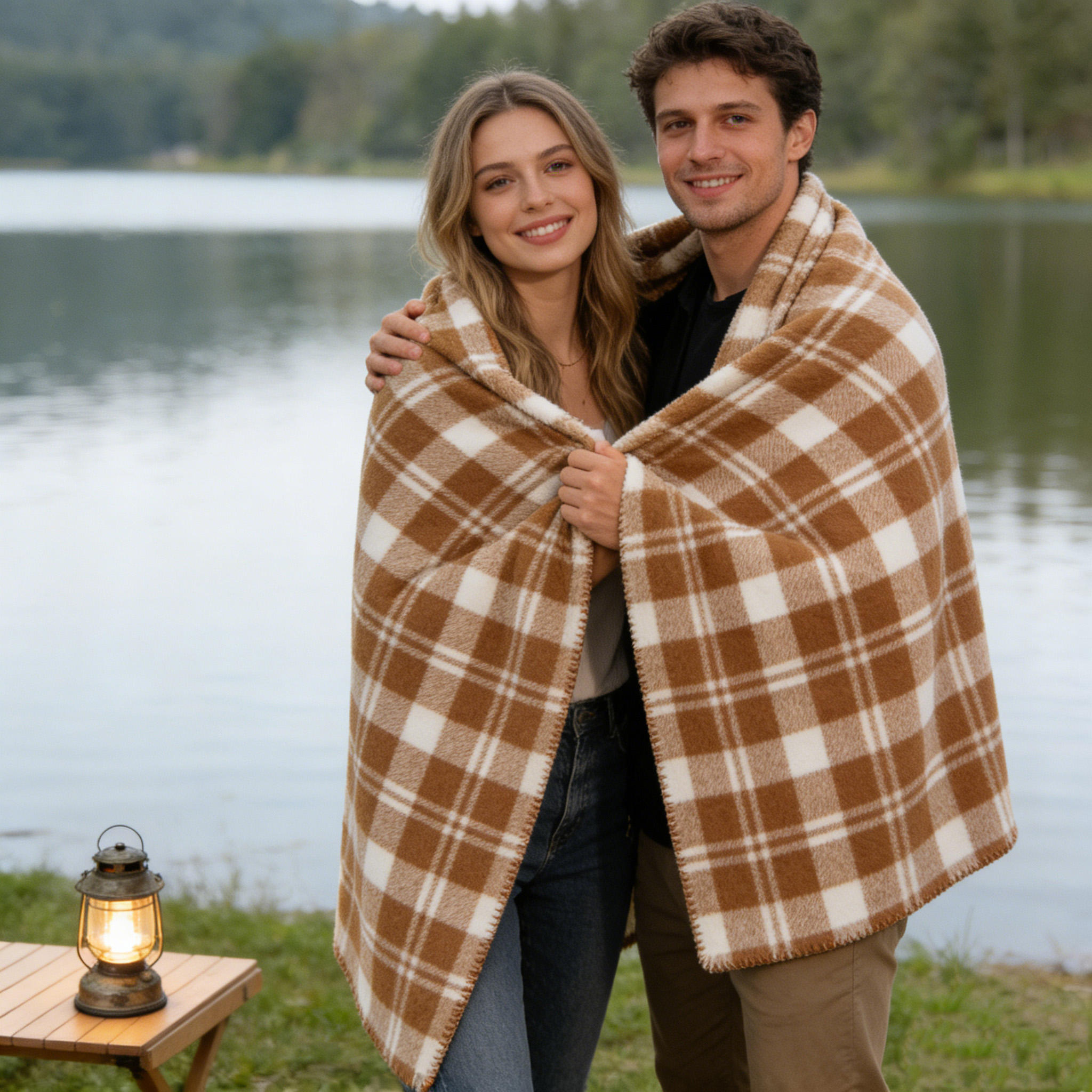 Customized Luxury Polyester Portable Checkered Plaid Double Sided Polar Fleece Blanket Lightweight Comfortable Throw Blanket