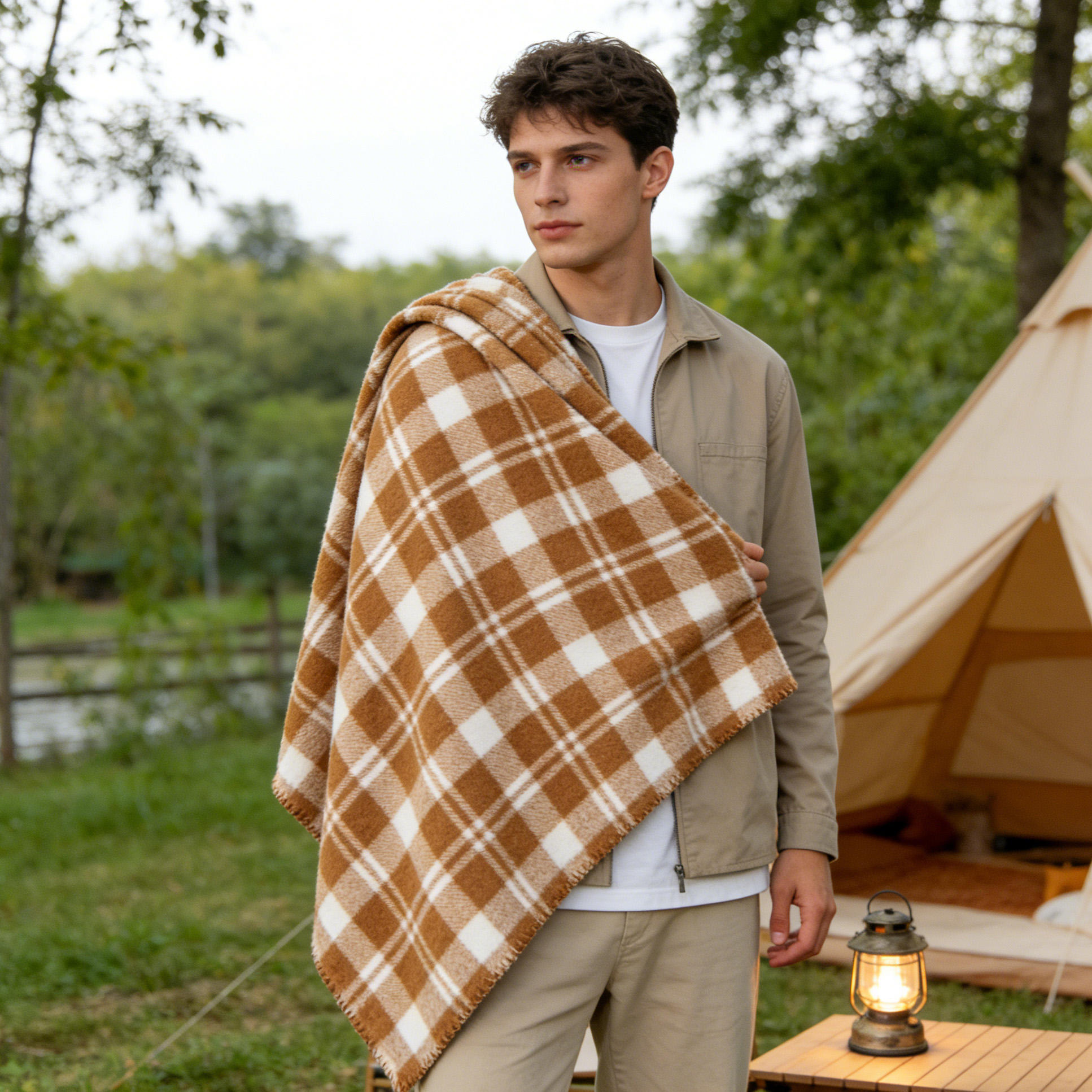 Customized Luxury Polyester Portable Checkered Plaid Double Sided Polar Fleece Blanket Lightweight Comfortable Throw Blanket