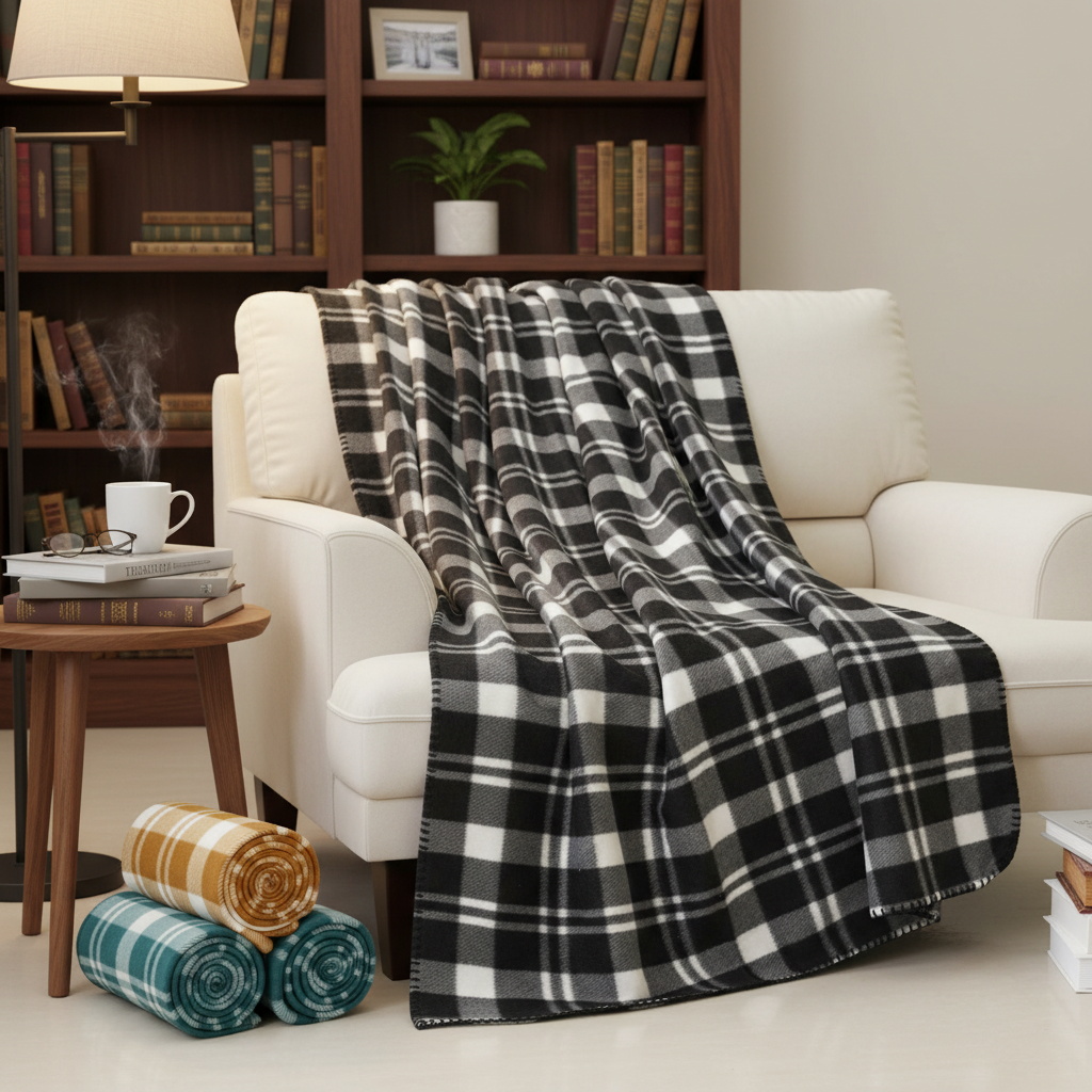 Customized Luxury Polyester Portable Checkered Plaid Double Sided Polar Fleece Blanket Lightweight Comfortable Throw Blanket