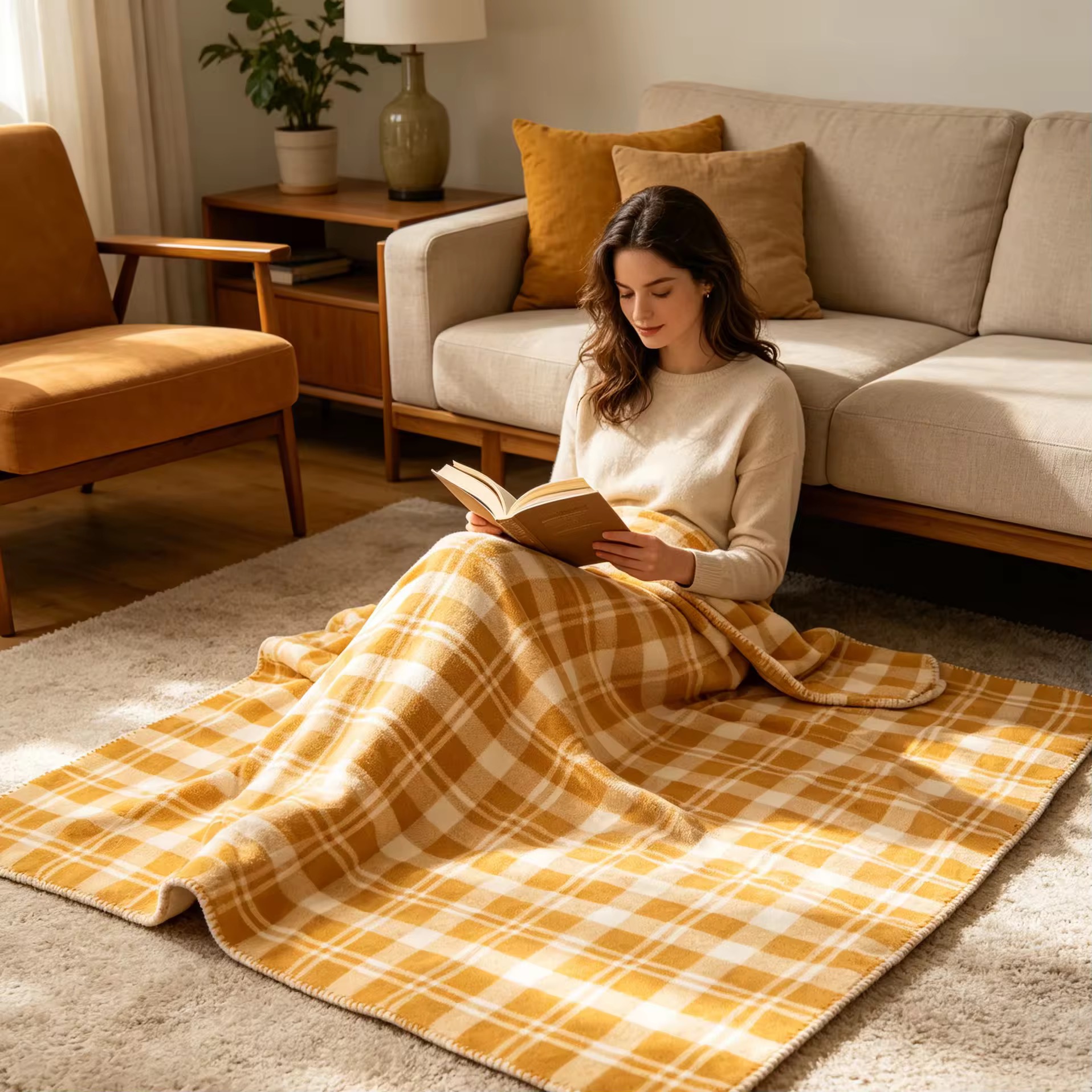 Customized Luxury Polyester Portable Checkered Plaid Double Sided Polar Fleece Blanket Lightweight Comfortable Throw Blanket