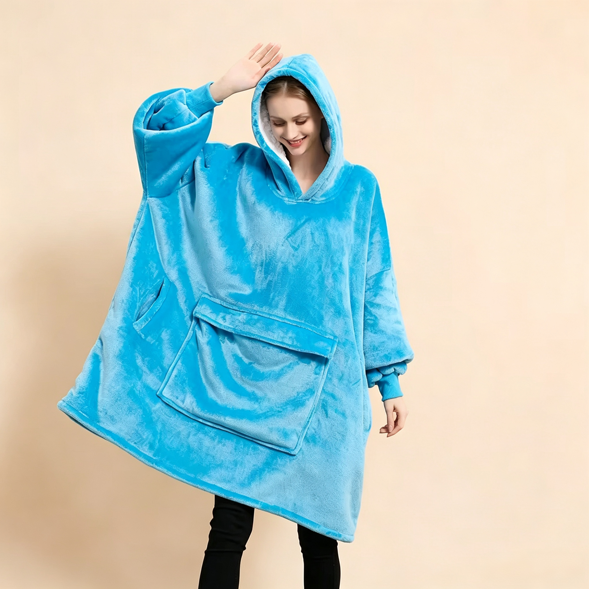 Customized Giant Pocket Sherpa Wearable TV Blanket  Oversized Hoodie Blanket