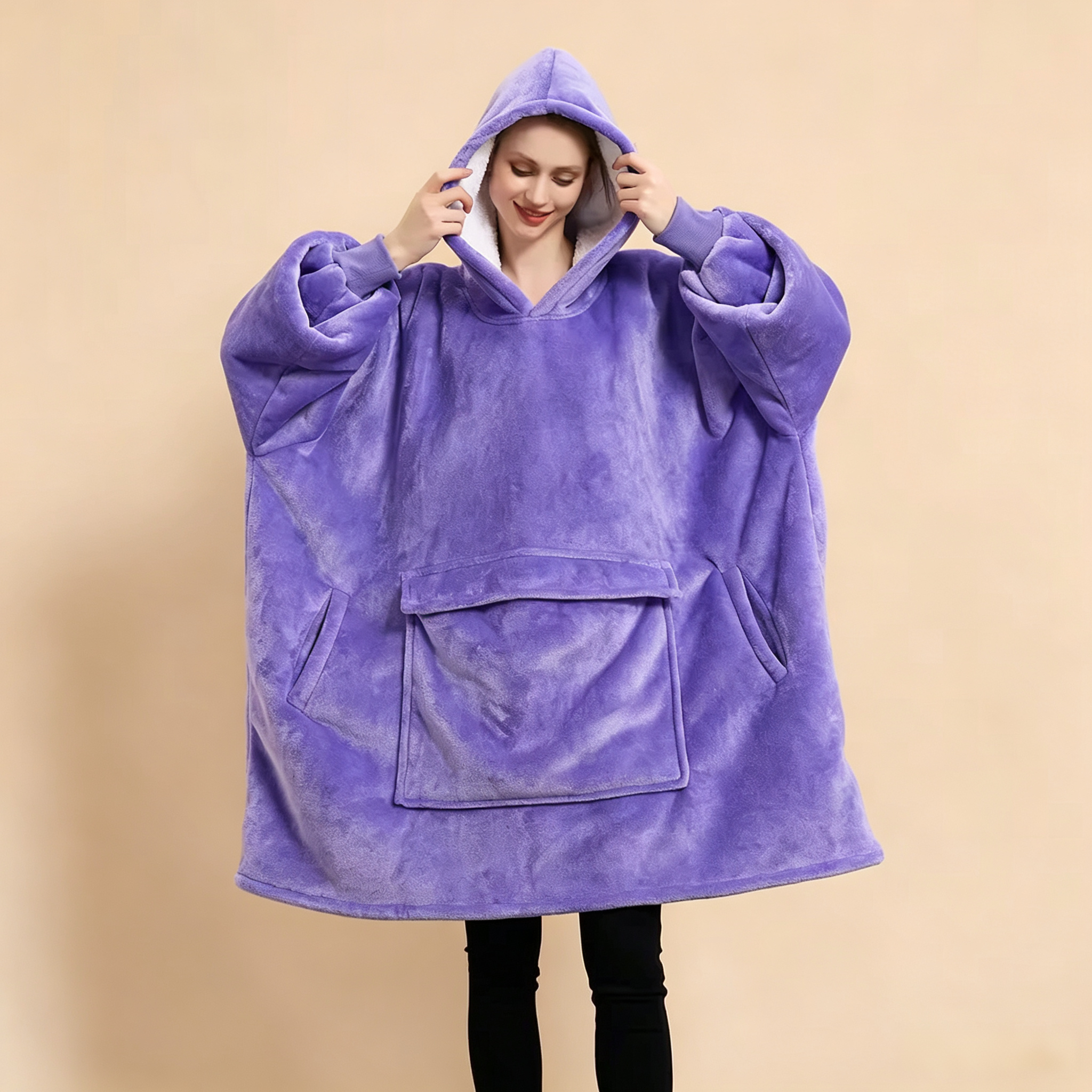 Customized Giant Pocket Sherpa Wearable TV Blanket Oversized Hoodie Blanket
