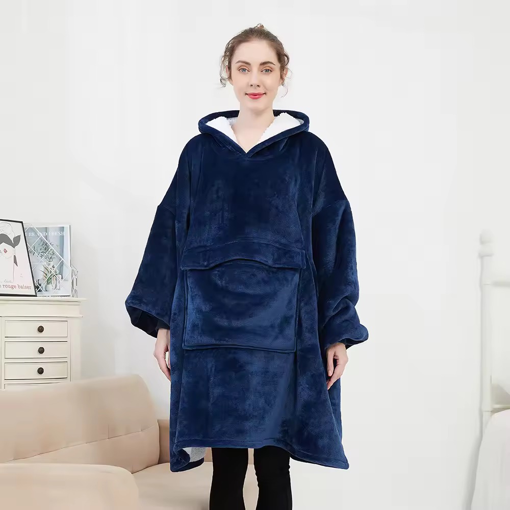 Customized Giant Pocket Sherpa Wearable TV Blanket Oversized Hoodie Blanket