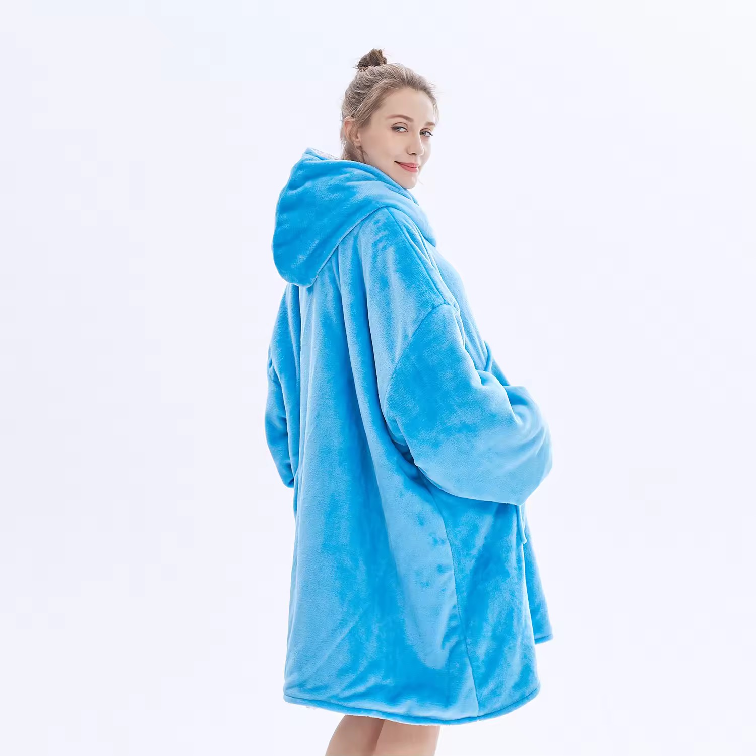 Customized Giant Pocket Sherpa Wearable TV Blanket Oversized Hoodie Blanket