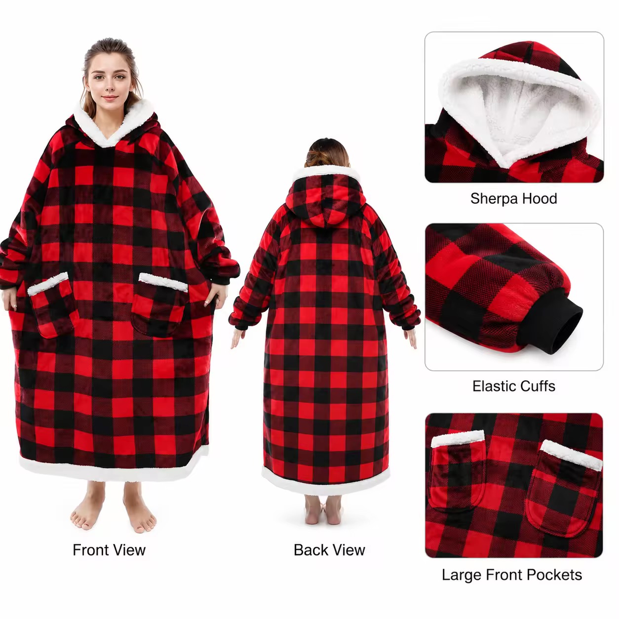 Customized Giant Pocket Sherpa Wearable TV Blanket  Oversized Hoodie Blanket
