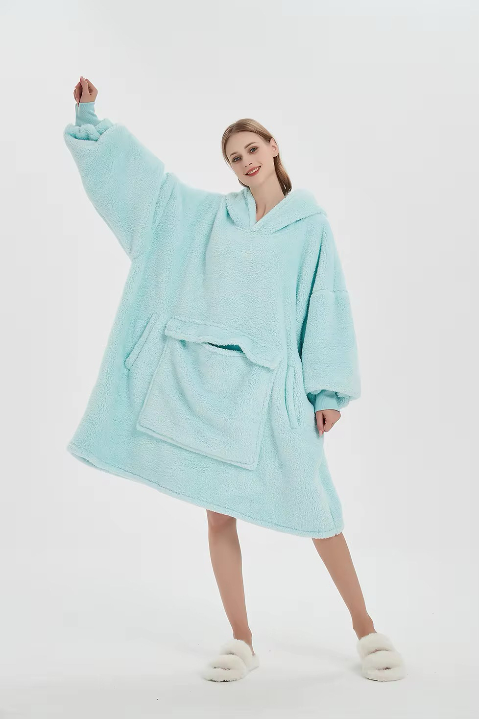 Customized Giant Pocket Sherpa Wearable TV Blanket  Oversized Hoodie Blanket