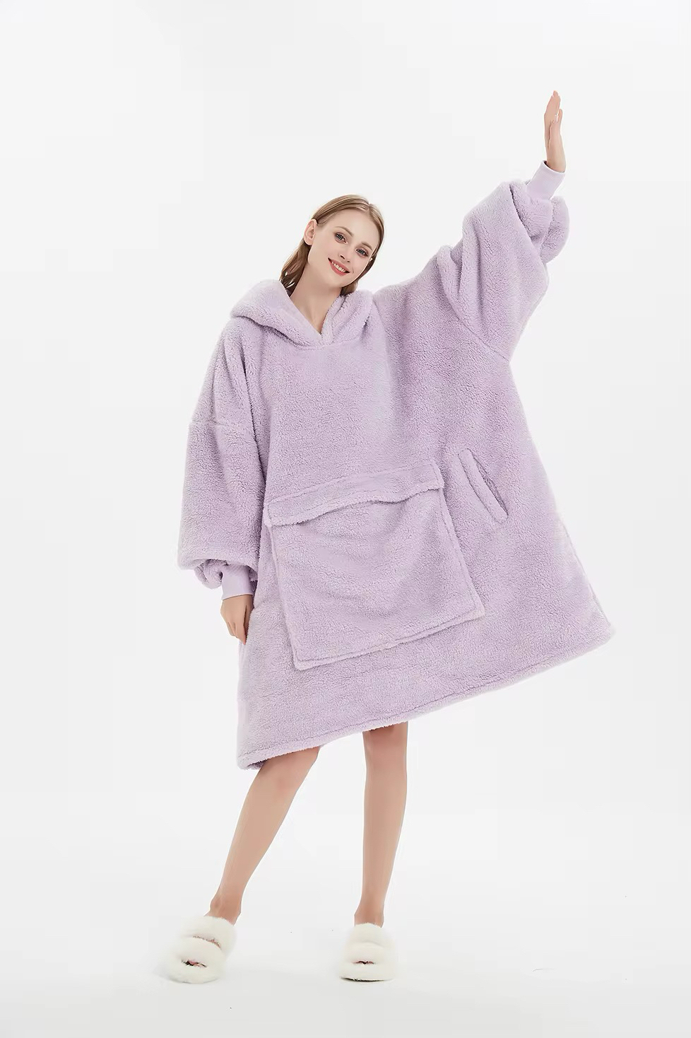 Customized Giant Pocket Sherpa Wearable TV Blanket Oversized Hoodie Blanket