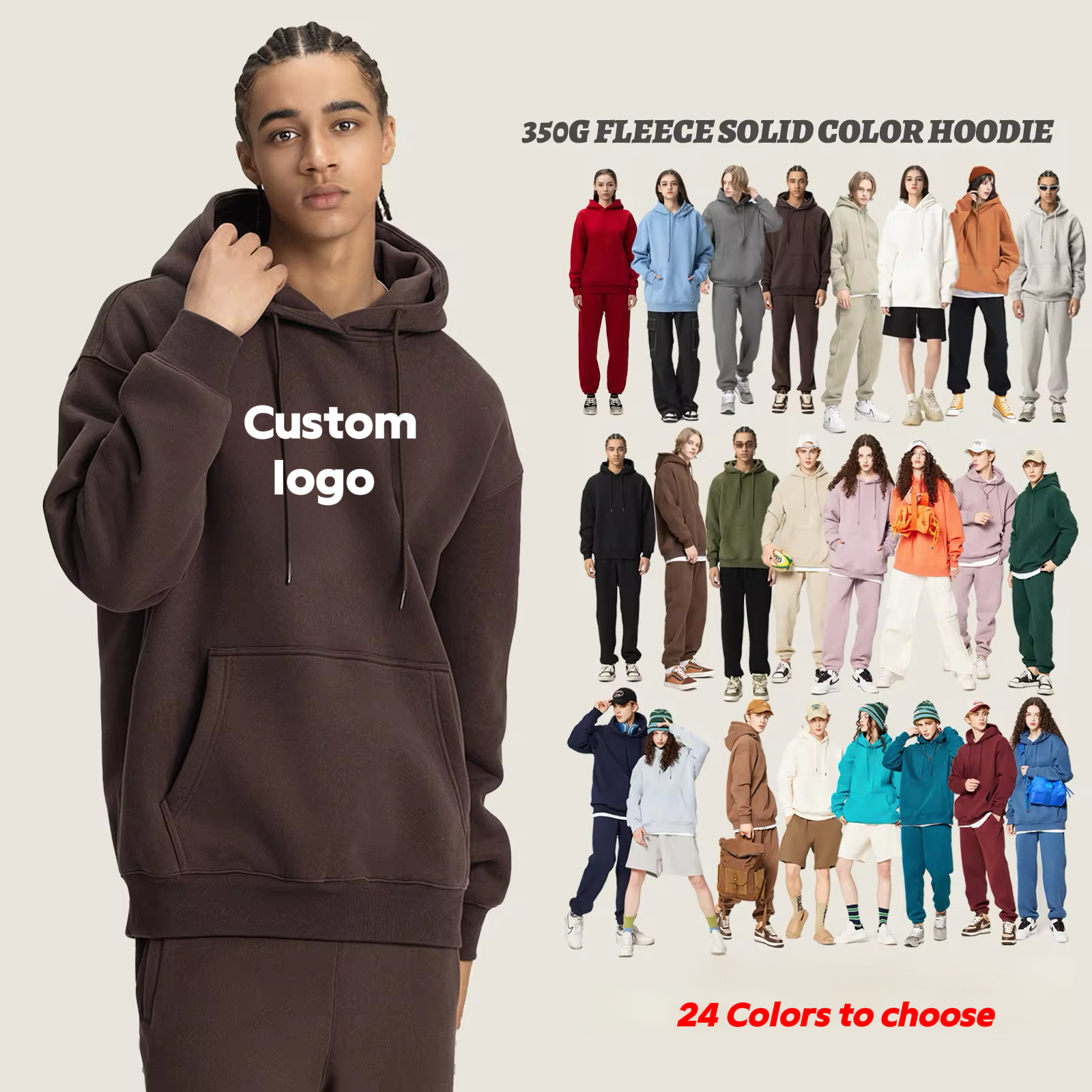 Wholesale Unisex Customized Logo Heavyweight Hoodies Sweatshirts